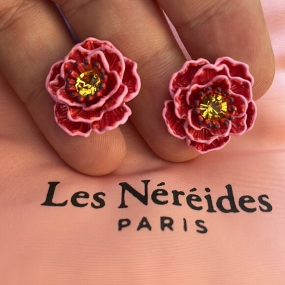 LES NEREIDES Anthropologie  Hand Enamelled Provence Red EARRINGS - Picture 2 of 5